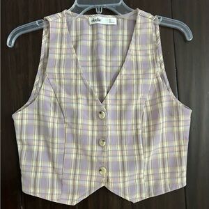 Elodie Lavender Plaid Button-Up Blouse Vest